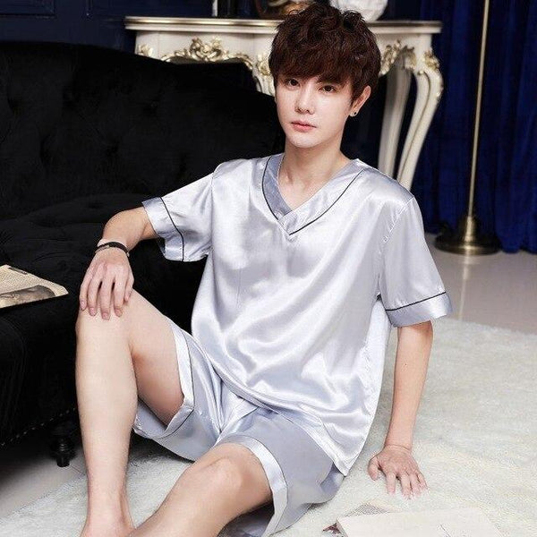 2019 satin silk pajamas short for men sleepwear male pajama set soft nightgown for men pyjamas sleep v neck silk pajama set
