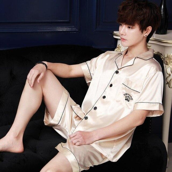 2019 satin silk pajamas short for men sleepwear male pajama set soft nightgown for men pyjamas sleep v neck silk pajama set