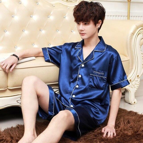 2019 satin silk pajamas short for men sleepwear male pajama set soft nightgown for men pyjamas sleep v neck silk pajama set