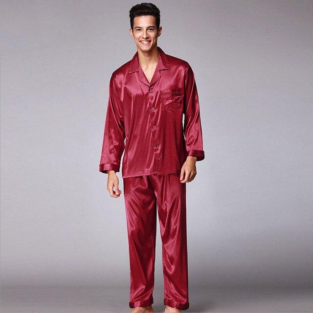 Men's Solid Color Silk Pajama Set Men Pajamas Silk Sleepwear Men Sexy Modern Style Soft Cozy Satin Nightgown Men Summer
