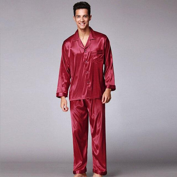 Men's Solid Color Silk Pajama Set Men Pajamas Silk Sleepwear Men Sexy Modern Style Soft Cozy Satin Nightgown Men Summer