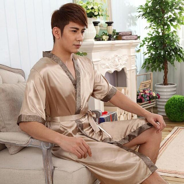 2019 men stain silk pajama set men pajamas silk sleepwear robe soft cozy satin nightgown men dragon print couple pajamas