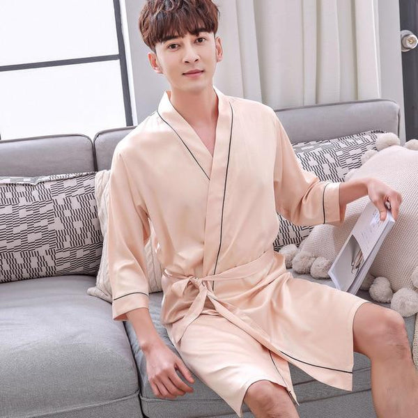 2019 men stain silk pajama set men pajamas silk sleepwear robe soft cozy satin nightgown men dragon print couple pajamas