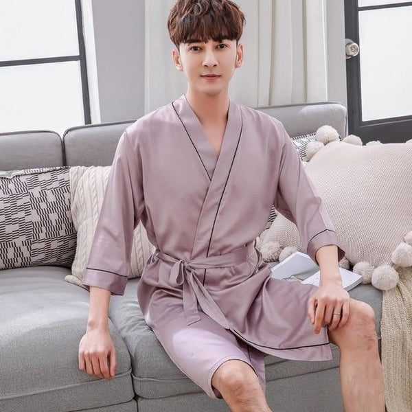 2019 men stain silk pajama set men pajamas silk sleepwear robe soft cozy satin nightgown men dragon print couple pajamas
