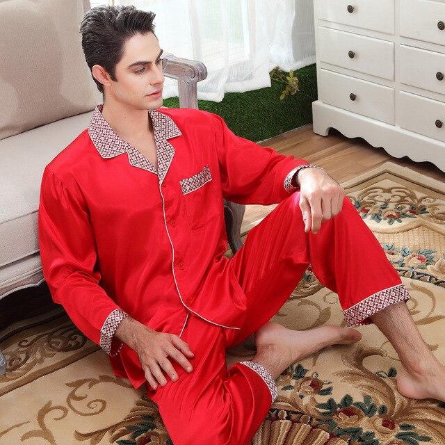 2019 New Satin Silk Pajamas For Men Long Sleeves Silk Sleepwear Summer Male Pajama Set Soft Nightgown For Men Pyjamas