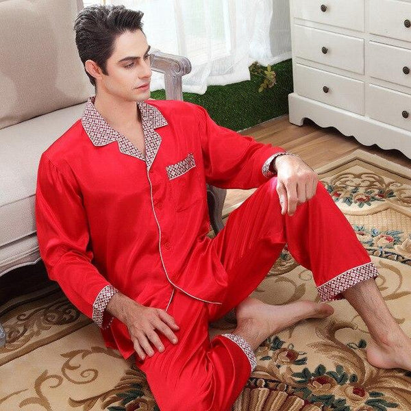 2019 New Satin Silk Pajamas For Men Long Sleeves Silk Sleepwear Summer Male Pajama Set Soft Nightgown For Men Pyjamas