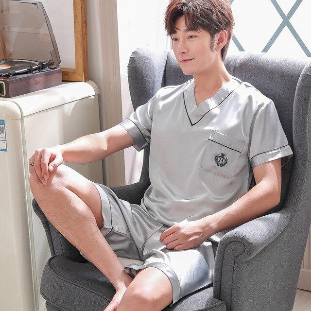 Satin Silk Pajamas Shorts For Men Summer Sleepwear Male Pajama Set Soft Nightgown For Men Pyjamas Sleep Lounge Big Size L-3XL
