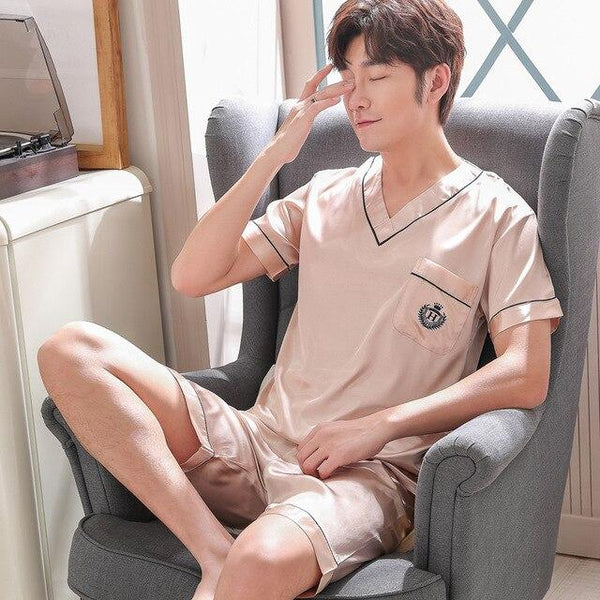 Satin Silk Pajamas Shorts For Men Summer Sleepwear Male Pajama Set Soft Nightgown For Men Pyjamas Sleep Lounge Big Size L-3XL