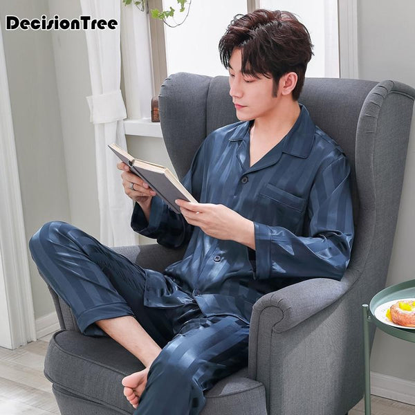 2019 summer satin silk pajamas long for men sleepwear male pajama set soft nightgown for men pyjamas sleep lounge big