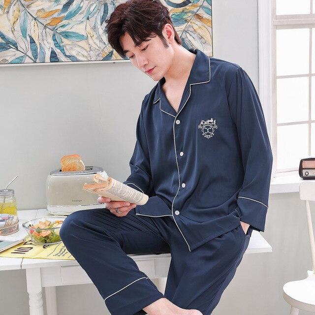 2019 summer satin silk pajamas long for men sleepwear male pajama set soft nightgown for men pyjamas sleep lounge big