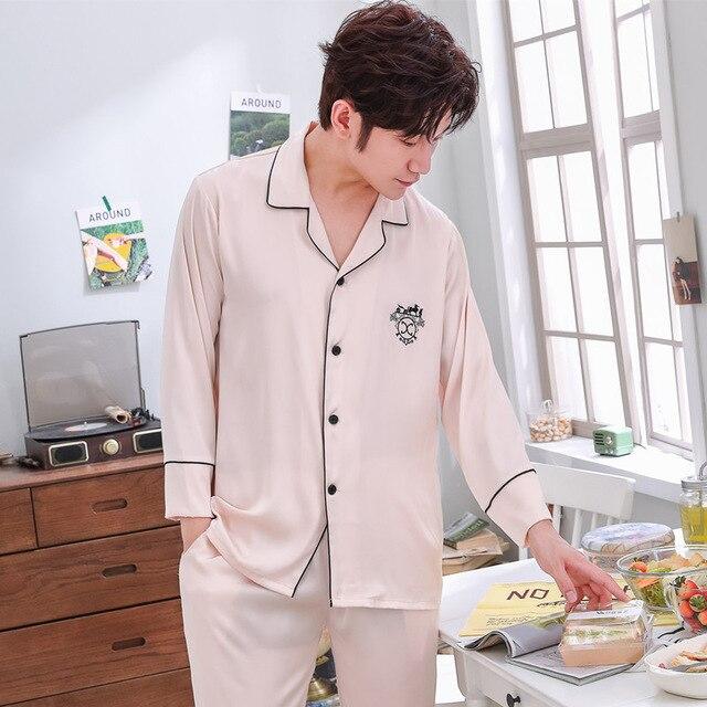 2019 summer satin silk pajamas long for men sleepwear male pajama set soft nightgown for men pyjamas sleep lounge big