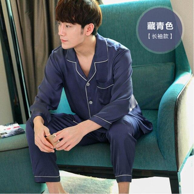2019 summer satin silk pajamas long for men sleepwear male pajama set soft nightgown for men pyjamas sleep lounge big