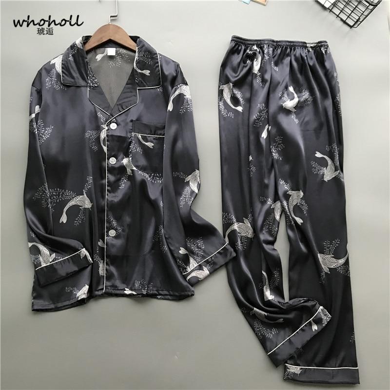 Whoholl 2019 New Satin Silk Pajamas Shorts for Men Rayon Silk Sleepwear Male Pajama Set Soft Nightgown for Men Pyjamas
