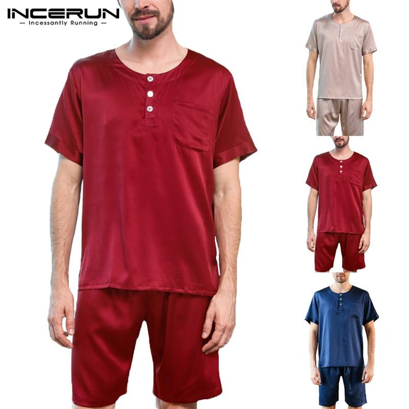 Summer Male Sleep Set Men Pajamas Suits Soft Underwear 2019 Silk Satin Homewear Tee Tops Shorts Nightgown Pyjamas Sleepwear Set