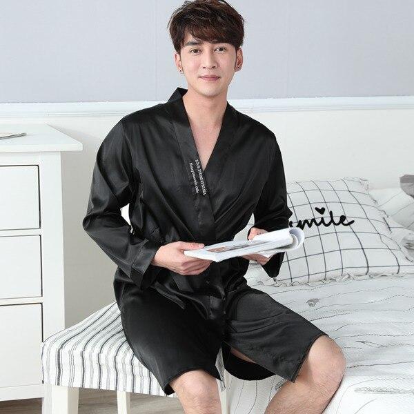 2PCS Sexy Couples Silk Satin Robe Set for Women 2019 Spring Long Sleeve Nightgown Sleepwear Men Bathrobe Femme Lovers Nightdress