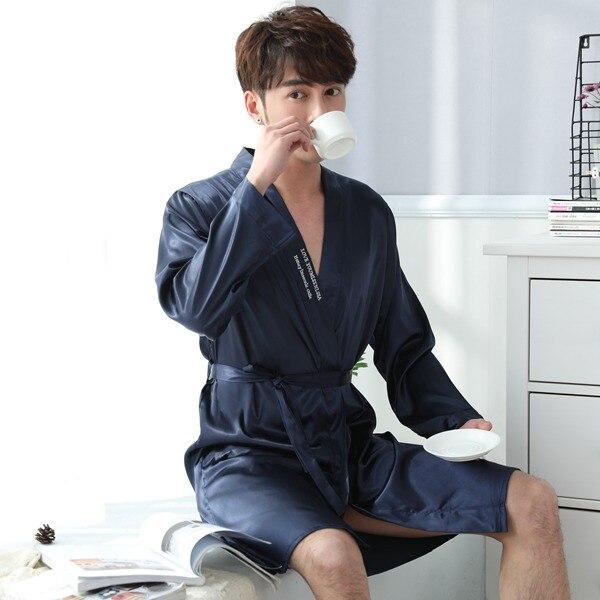 2PCS Sexy Couples Silk Satin Robe Set for Women 2019 Spring Long Sleeve Nightgown Sleepwear Men Bathrobe Femme Lovers Nightdress