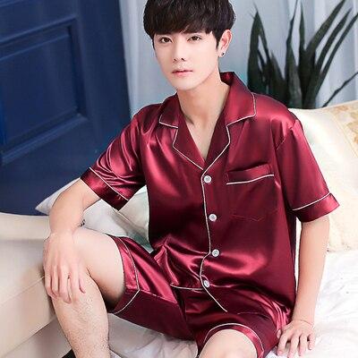 Big Size M-2XL Satin Silk Pajamas Long For Men Autumn Sleepwear Male Pajama Set Soft Nightgown For Men Pyjamas Sleep Lounge