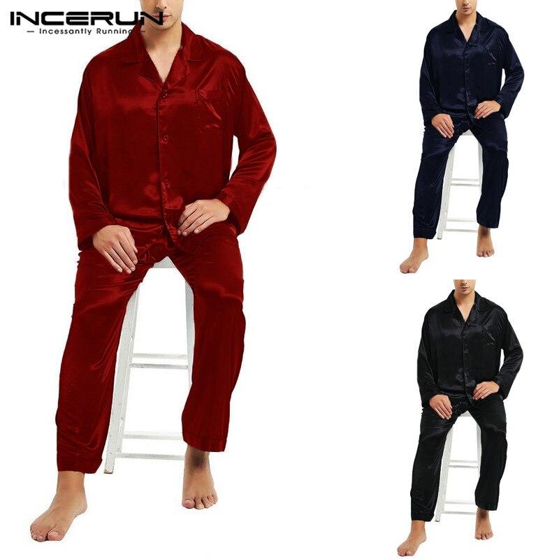 Stylish 2019 Sleepwear Masculina Men's Stain Silk Pajama Set Nightwear Soft Robe Bathrobe Nightgown Lounge Pajama Autumn Spring