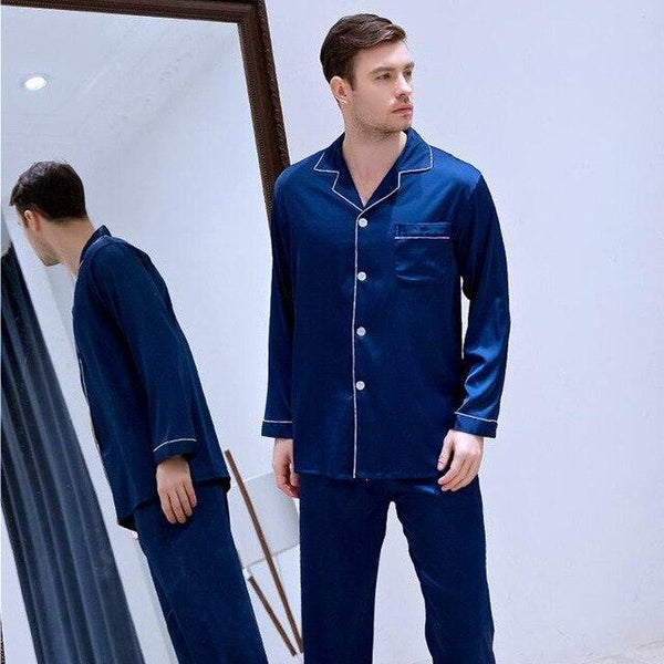 Men's Ice Silk Satin Plus Size Satin Leisure Sleepwear Long Sleeved Suits Home Clothes All Seasons Students Youth Nightgown J024