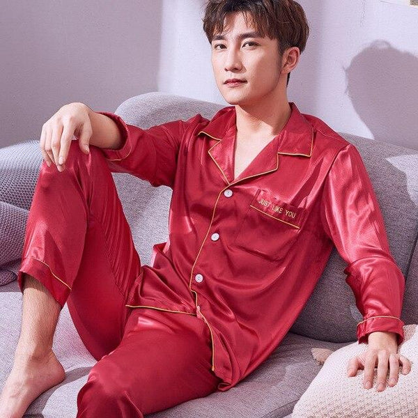 Pajamas Men Summer Ice Silk Long Sleeves Leisure Thin Style Sleepwear Teenagers Spring Autumn Home Clothing Nightgown Suit H5600