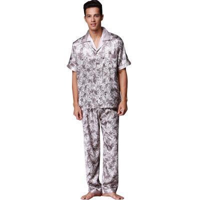 Paisley Silk Pajamas Men Summer Short Sleeve Satin Sleepwear Male Plus Size plus size Dressing Gown Nightgown