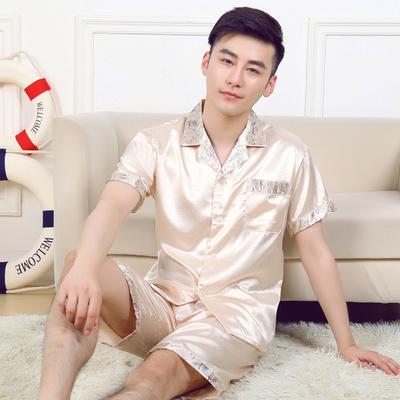 2019 men pyjama set solid silk men pajama suit short sleeve satin pajama man sleepwear pajamas male nightgown turn down collar