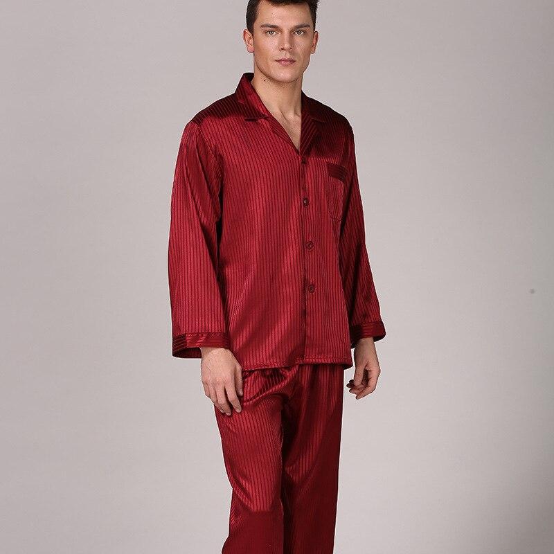 CEARPION 2PCS Shirt&Pants Men Pajamas Set Faux Silk Sleepwear Spring Autumn Nightgown Casual Nightwear Home Wear Plus Size 3XL