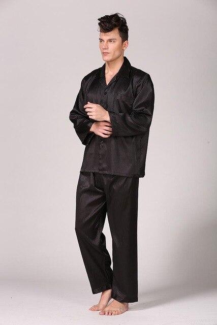 CEARPION 2PCS Shirt&Pants Men Pajamas Set Faux Silk Sleepwear Spring Autumn Nightgown Casual Nightwear Home Wear Plus Size 3XL
