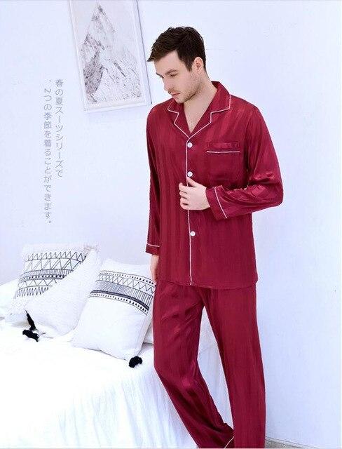 Men's Plus Size Long-sleeved Nightgown Ice Silk Satin Suit Household Clothes Students Leisure Youth All Seasons Sleepwear J031