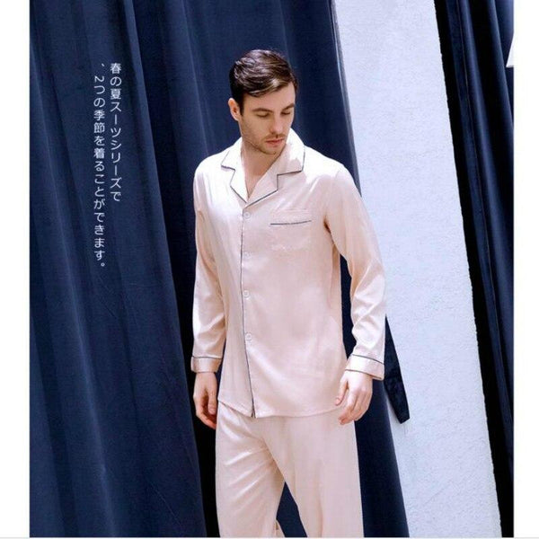 Men's Homewear Thin Ice Silk Long Sleeves Suit Home Clothes Modern Style Silk Nightgown Plus Size Satin Pajamas Silk Spring J007