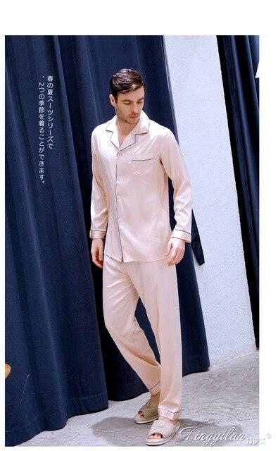 Men's Homewear Thin Ice Silk Long Sleeves Suit Home Clothes Modern Style Silk Nightgown Plus Size Satin Pajamas Silk Spring J007