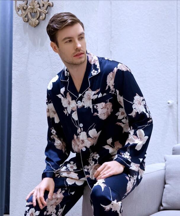 Men's Long Sleeved Suit Set Home Clothes Ice Silk Satin Leisure Youth Sleepwear Students Modern Style Plus Size Nightgown J043