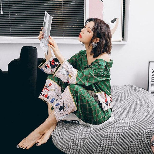 2019 mens stain silk pajama set pajamas men sleepwear modern style silk nightgown home male satin couple pajamas floral print