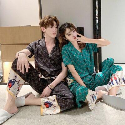 2019 mens stain silk pajama set pajamas men sleepwear modern style silk nightgown home male satin couple pajamas floral print