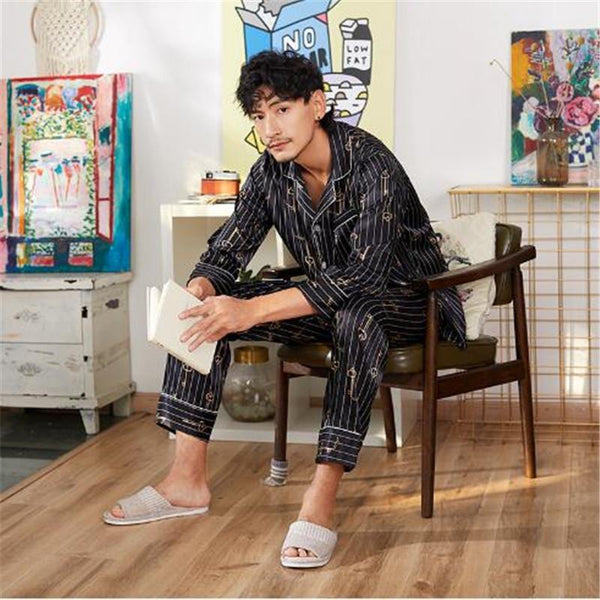 Spring Mens Silk Pajama Set Pajamas Men Sleepwear Modern Style Silk Nightgown Home Male Satin Soft Cozy For Sleeping