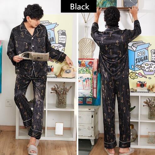 Spring Mens Silk Pajama Set Pajamas Men Sleepwear Modern Style Silk Nightgown Home Male Satin Soft Cozy For Sleeping