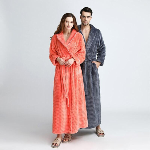 XL Free shipping Winter Flannel Sexy Women Robes plus size long sleeve warm long Sleepwear Female Bathrobe men Clothes nightgown