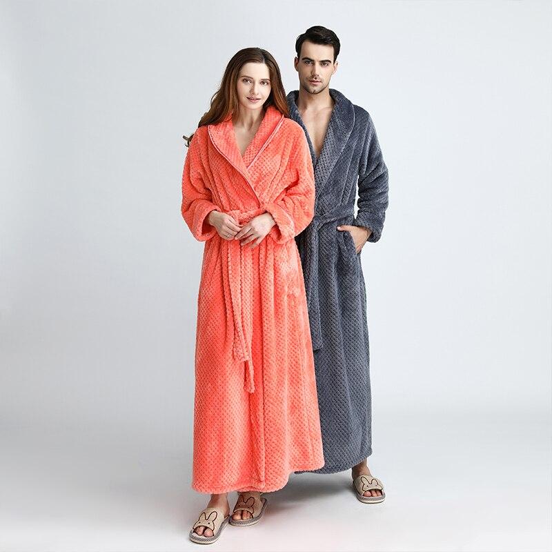 Free shipping Winter Flannel Sexy Women Robes plus size long sleeve warm long Sleepwear Female Bathrobe men Clothes nightgown