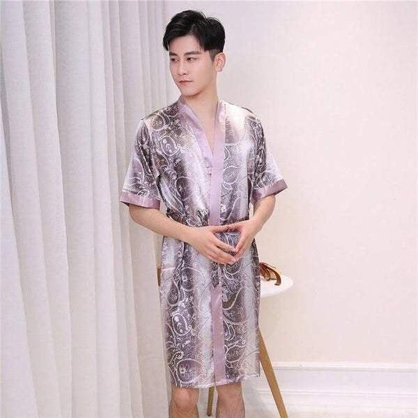 2019 New Spring Autumn Luxury Bathrobe Mens Print Plus Size Silk Satin Pajamas Kimono Summer Male Nightgown Chinese Silk Robe