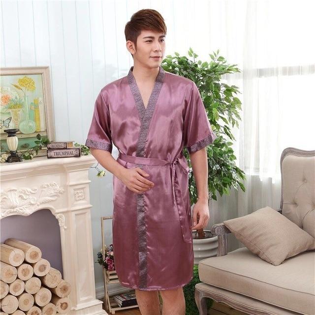2019 New Spring Autumn Luxury Bathrobe Mens Print Plus Size Silk Satin Pajamas Kimono Summer Male Nightgown Chinese Silk Robe