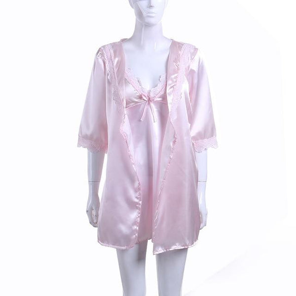 USA Women Silk Lace Flora Robe Dress 2Pieces Sets Babydoll Nightdress Nightgown Sleepwear