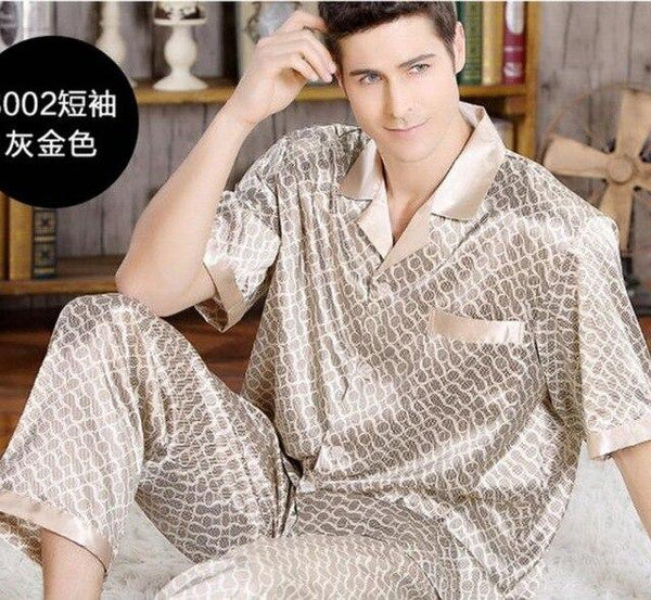 Summer Mens Stain Silk Pajama Set Pajamas Men Sleepwear Modern Style Silk Nightgown Home Male Satin Soft Cozy For Sleeping