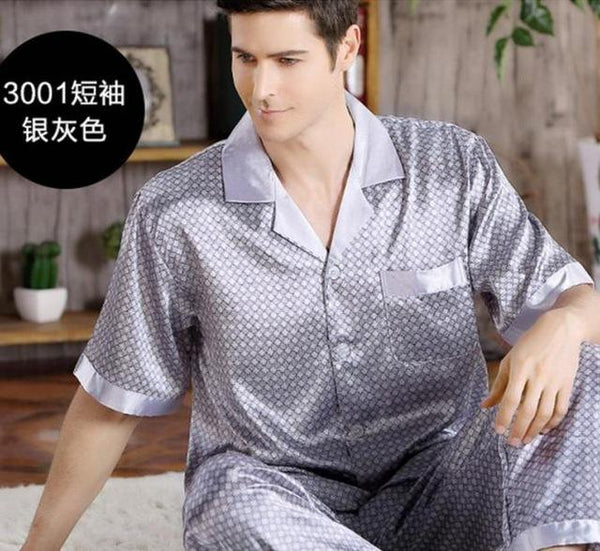 Summer Mens Stain Silk Pajama Set Pajamas Men Sleepwear Modern Style Silk Nightgown Home Male Satin Soft Cozy For Sleeping