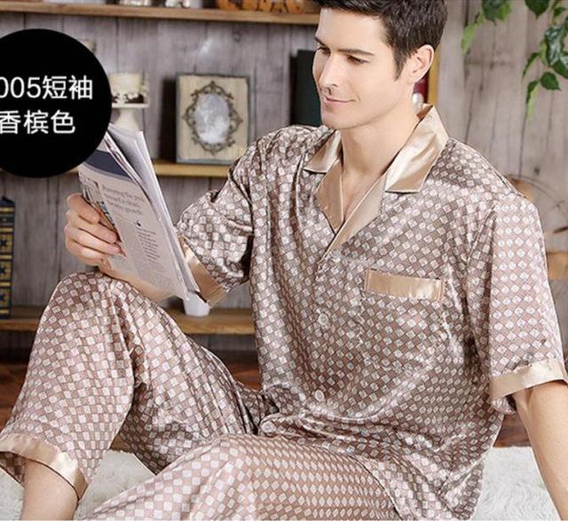 Summer Mens Stain Silk Pajama Set Pajamas Men Sleepwear Modern Style Silk Nightgown Home Male Satin Soft Cozy For Sleeping