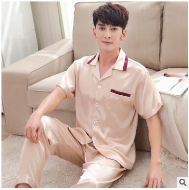 Spring summer autumn couples new silk clothes suit short sleeved nightgown for men lovers women silk night skirt skin friendly