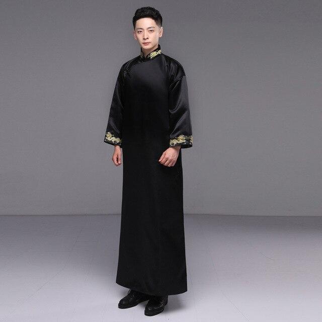 2019 summer black chinese men's robe kimono faux silk bath gown bathrobe nightgown sleepwear hombre pijama