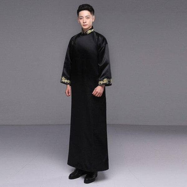 2019 summer black chinese men's robe kimono faux silk bath gown bathrobe nightgown sleepwear hombre pijama