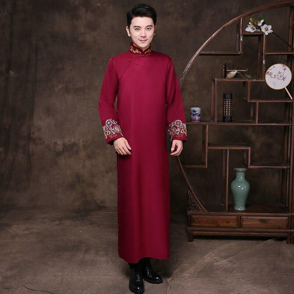 2019 summer red chinese men's robe kimono faux silk bath gown bathrobe nightgown sleepwear hombre pijama