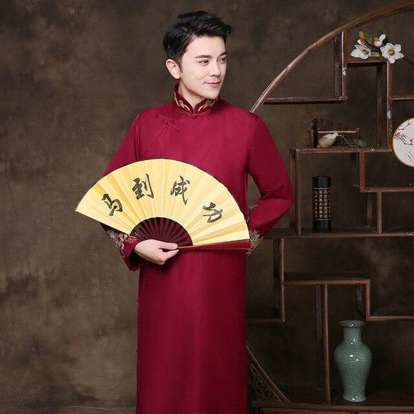 2019 summer red chinese men's robe kimono faux silk bath gown bathrobe nightgown sleepwear hombre pijama