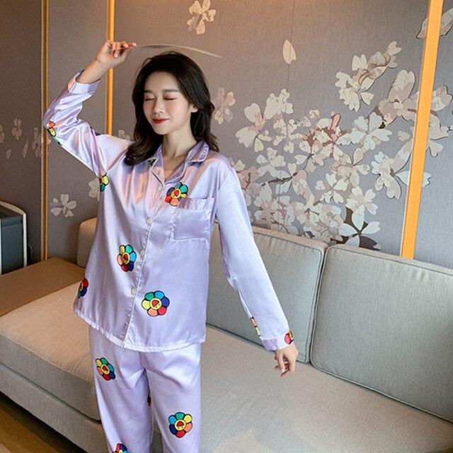 Loose Designer Men/Women Silk Satin Couple Pajamas Sets Sleepwear Sets Unisex Male Soft Oversized Luxury Nightgown Home Clothing